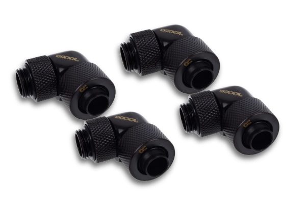Alphacool Icicle 13/10mm compression fitting 90 rotatable G1/4 – 4pcs Set Deep Black