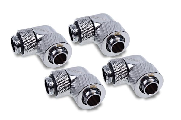 Alphacool Eiszapfen 13/10mm compression fitting 90 rotatable G1/4 – 4pcs Set Chrome