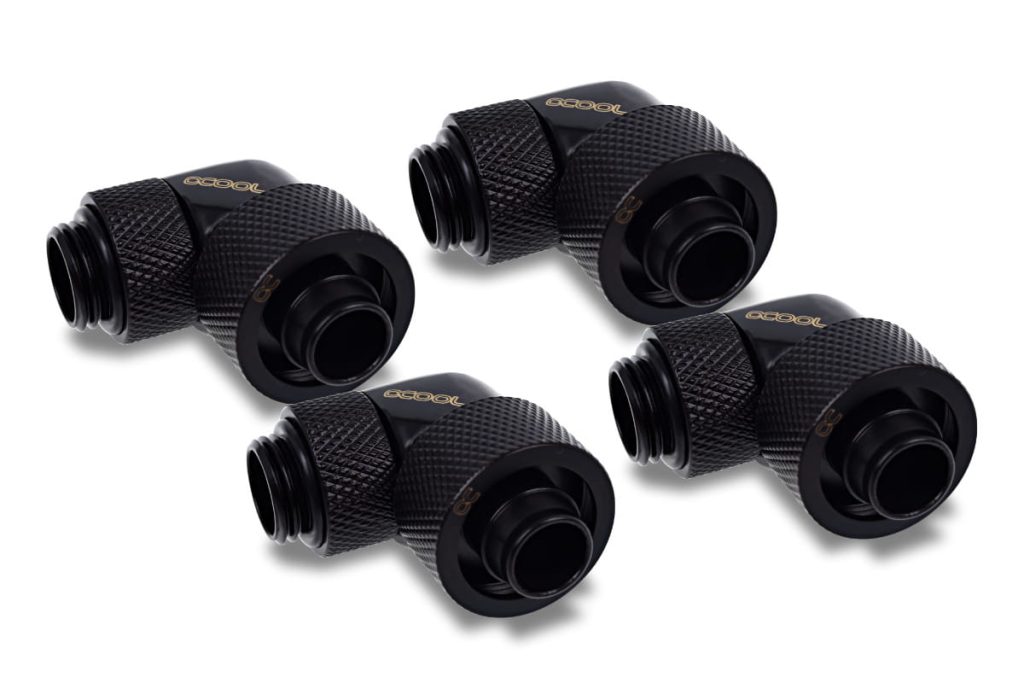 Alphacool Icicle 16/10mm compression fitting 90 rotatable G1/4 - 4pcs Set Deep Black