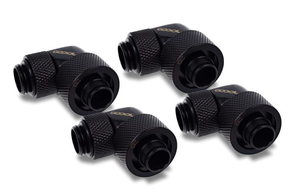 Alphacool Icicle 16/10mm compression fitting 90 rotatable G1/4 – 4pcs Set Deep Black