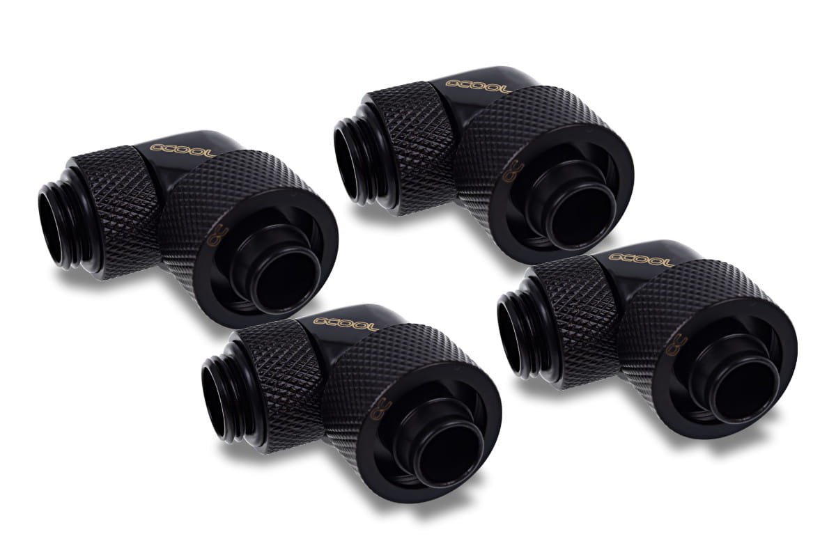 Alphacool Icicle 16/10mm compression fitting 90 rotatable G1/4 - 4pcs Set Deep Black