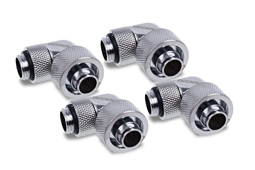 Alphacool Icicle 16/10mm compression fitting 90 rotatable G1/4 - 4pcs Set Chrome