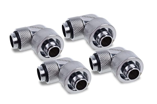 Alphacool Icicle 16/10mm compression fitting 90 rotatable G1/4 – 4pcs Set Chrome