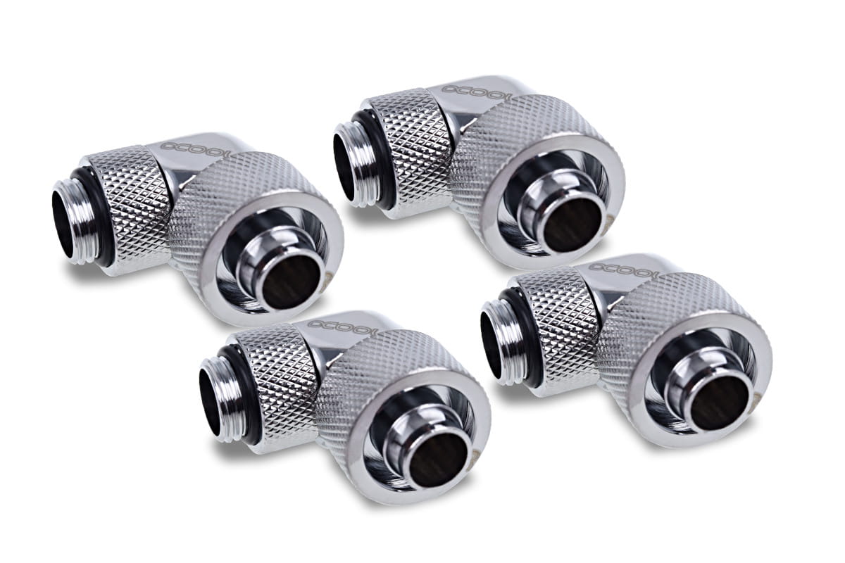 Alphacool Icicle 16/10mm compression fitting 90 rotatable G1/4 - 4pcs Set Chrome