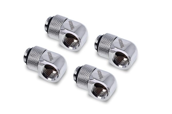 Alphacool Eiszapfen L-connector rotatable G1/4 AG to G1/4 IG – 4pcs Set Chrome
