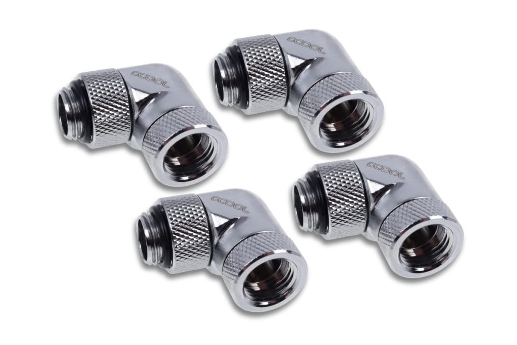 Alphacool Icicle angled adapter 90 rotatable G1/4 AG to G1/4 IG - 4pcs Set Chrome