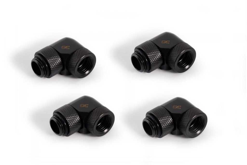 Alphacool Icicle angled adapter 90 rotatable G1/4 AG to G1/4 IG - 4pcs Set Deep Black : image 1