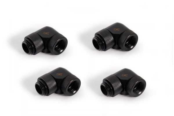 Alphacool Icicle angled adapter 90 rotatable G1/4 AG to G1/4 IG – 4pcs Set Deep Black