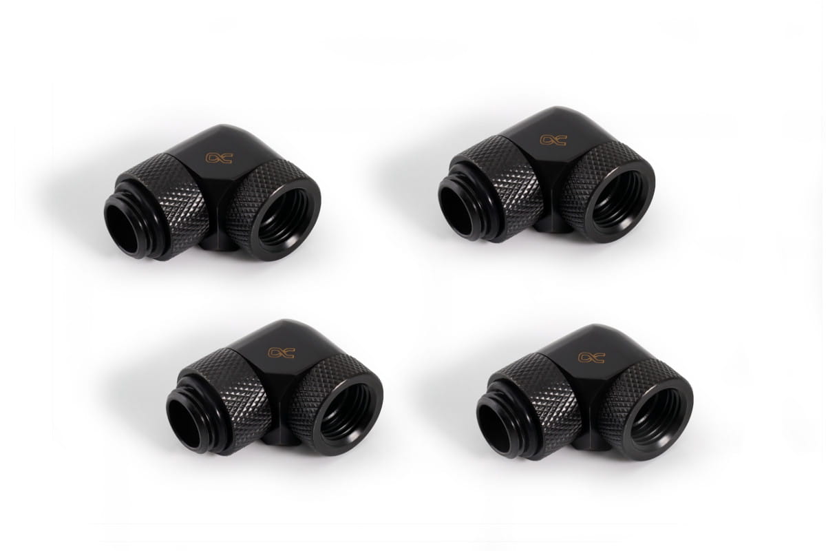 Alphacool Icicle angled adapter 90 rotatable G1/4 AG to G1/4 IG - 4pcs Set Deep Black : image 1