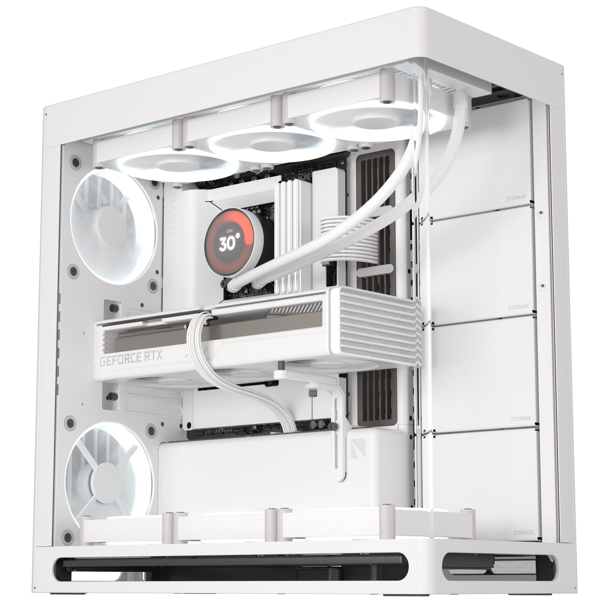 HAVN HS 420 PC Case, Midi-Tower, E-ATX, Tempered Glass - White - B-Grade