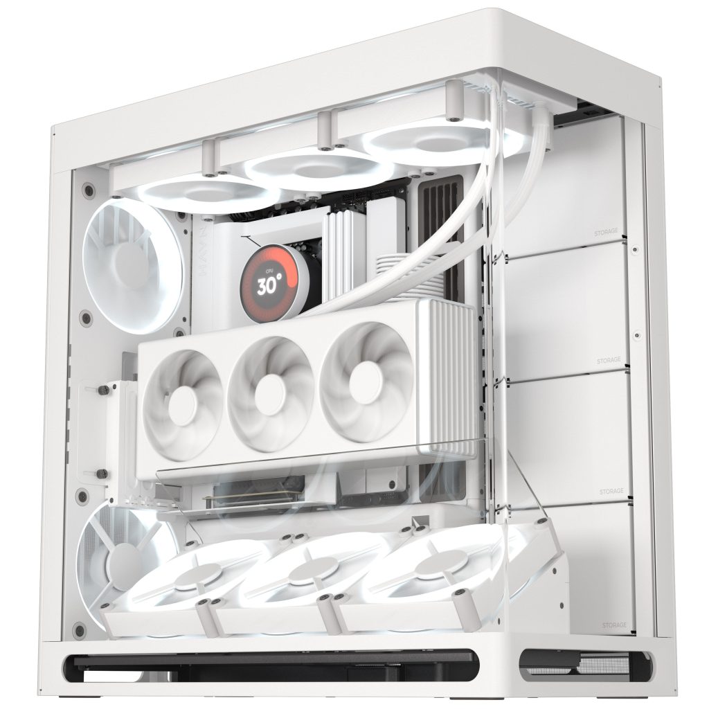 HAVN HS 420 VGPU PC Case, Midi-Tower, E-ATX, Tempered Glass, PCIe 5.0 Riser Cable - White : image 2