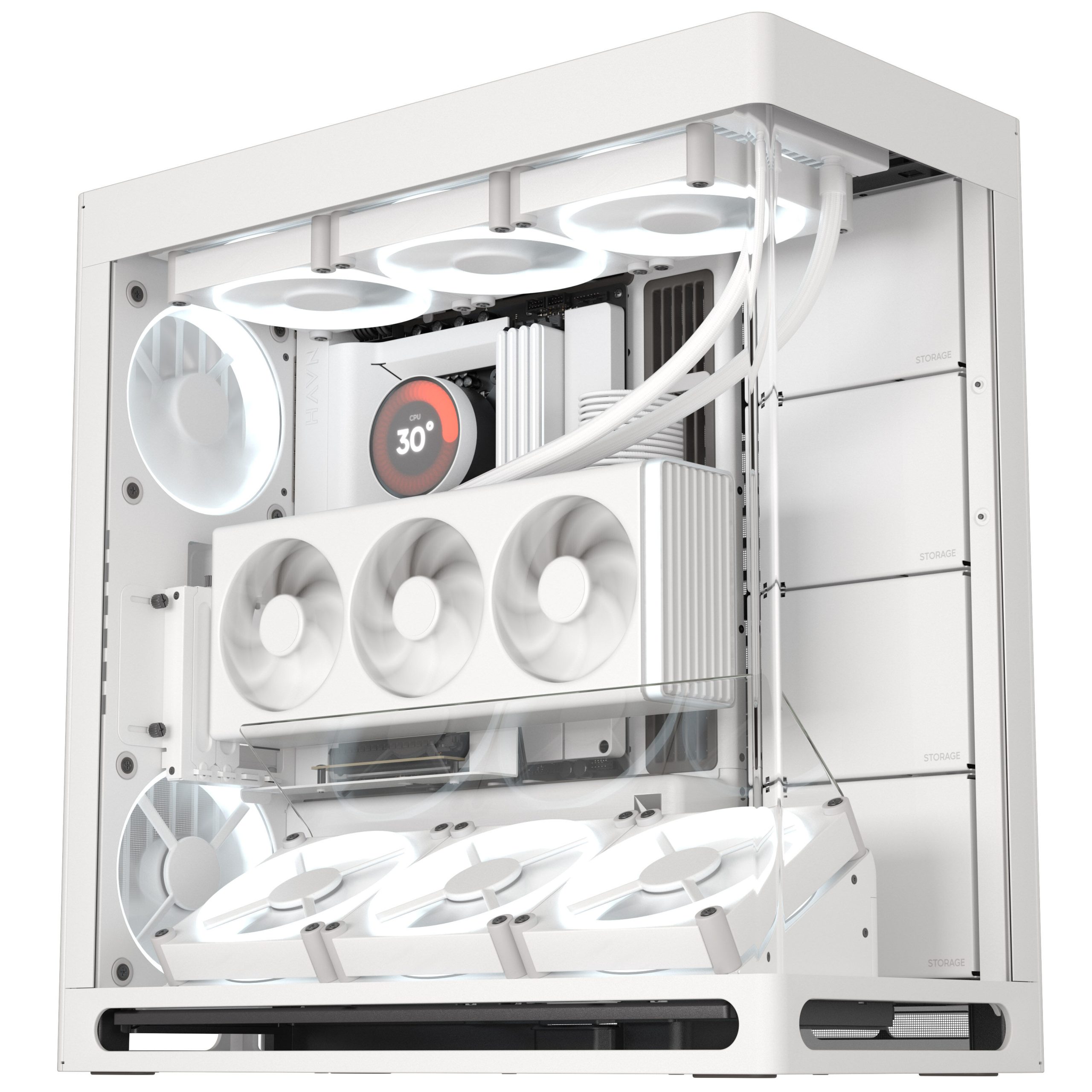 HAVN HS 420 VGPU PC Case, Midi-Tower, E-ATX, Tempered Glass, PCIe 5.0 Riser Cable - White : image 2