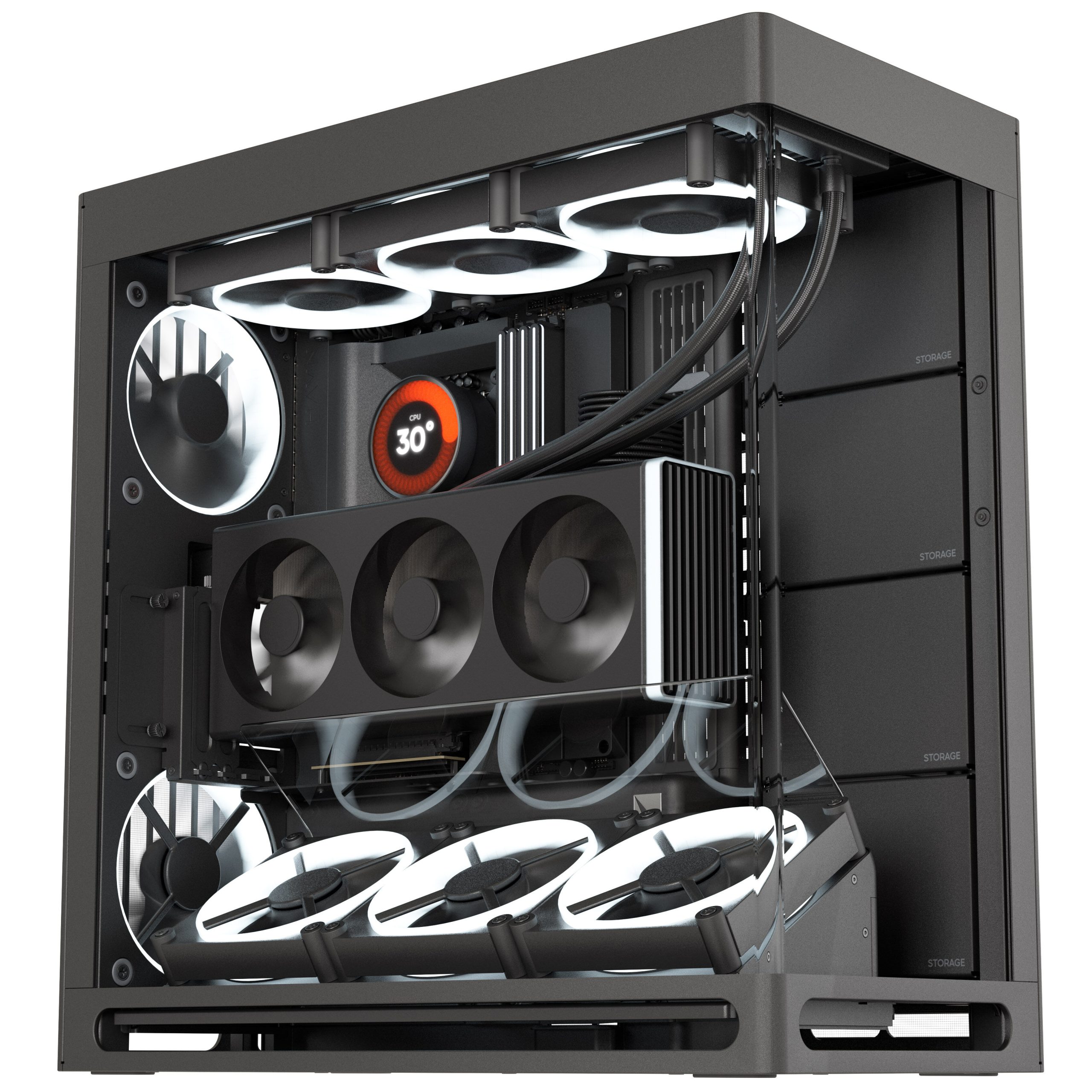 HAVN HS 420 VGPU PC Case, Midi-Tower, E-ATX, Tempered Glass, PCIe 5.0 Riser Cable - Black