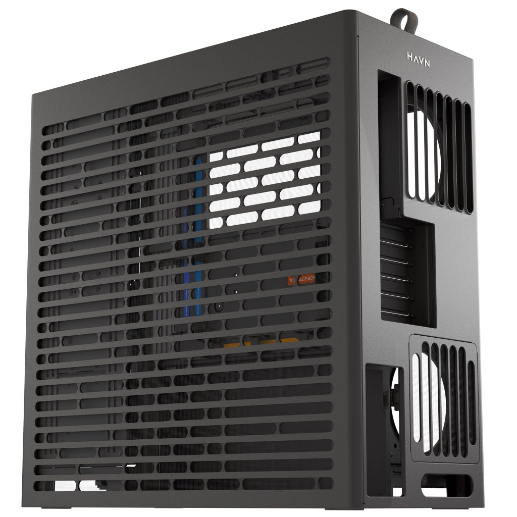 HAVN HS 420 VGPU PC Case, Midi-Tower, E-ATX, Tempered Glass, PCIe 5.0 Riser Cable - Black