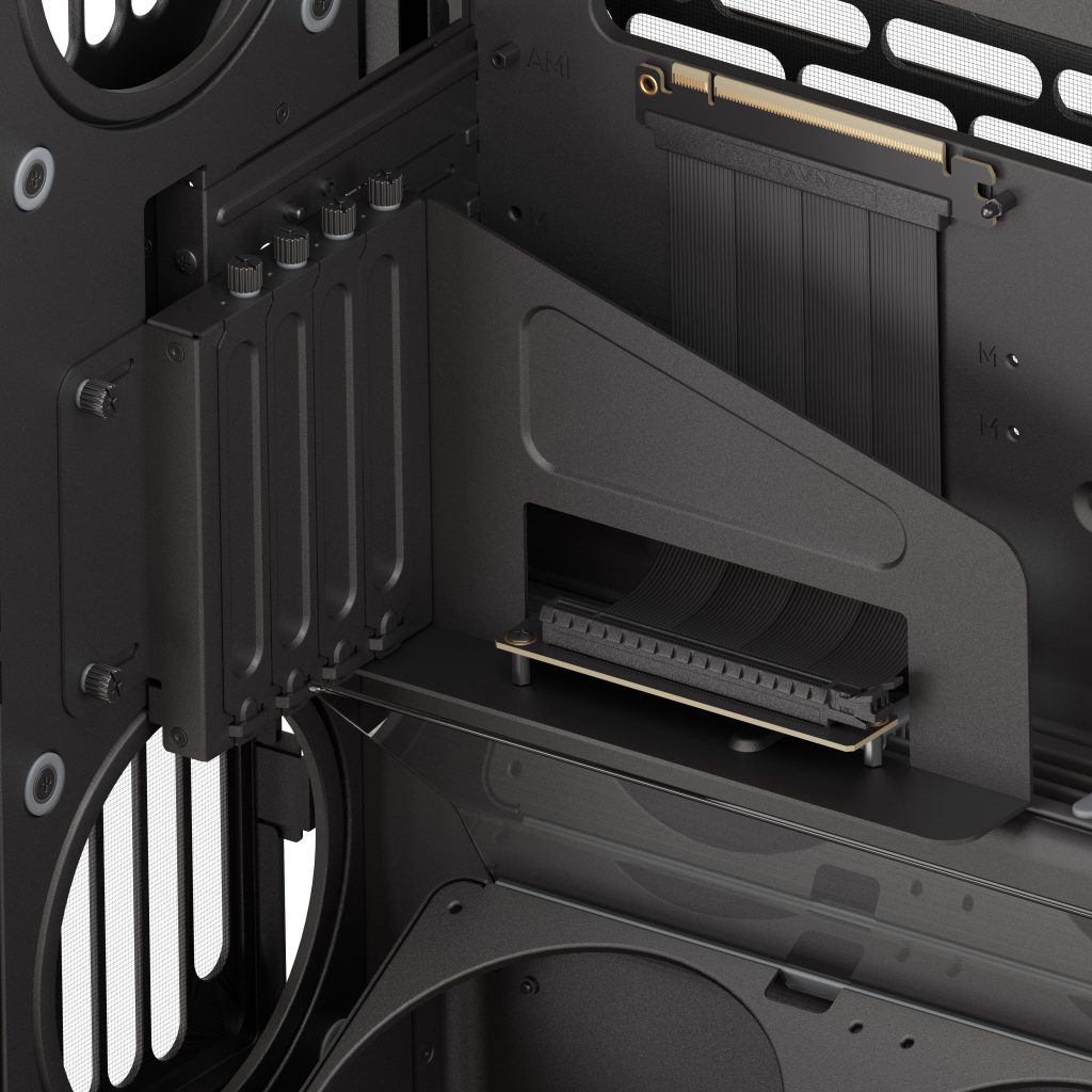 HAVN HS 420 VGPU PC Case, Midi-Tower, E-ATX, Tempered Glass, PCIe 5.0 Riser Cable - Black