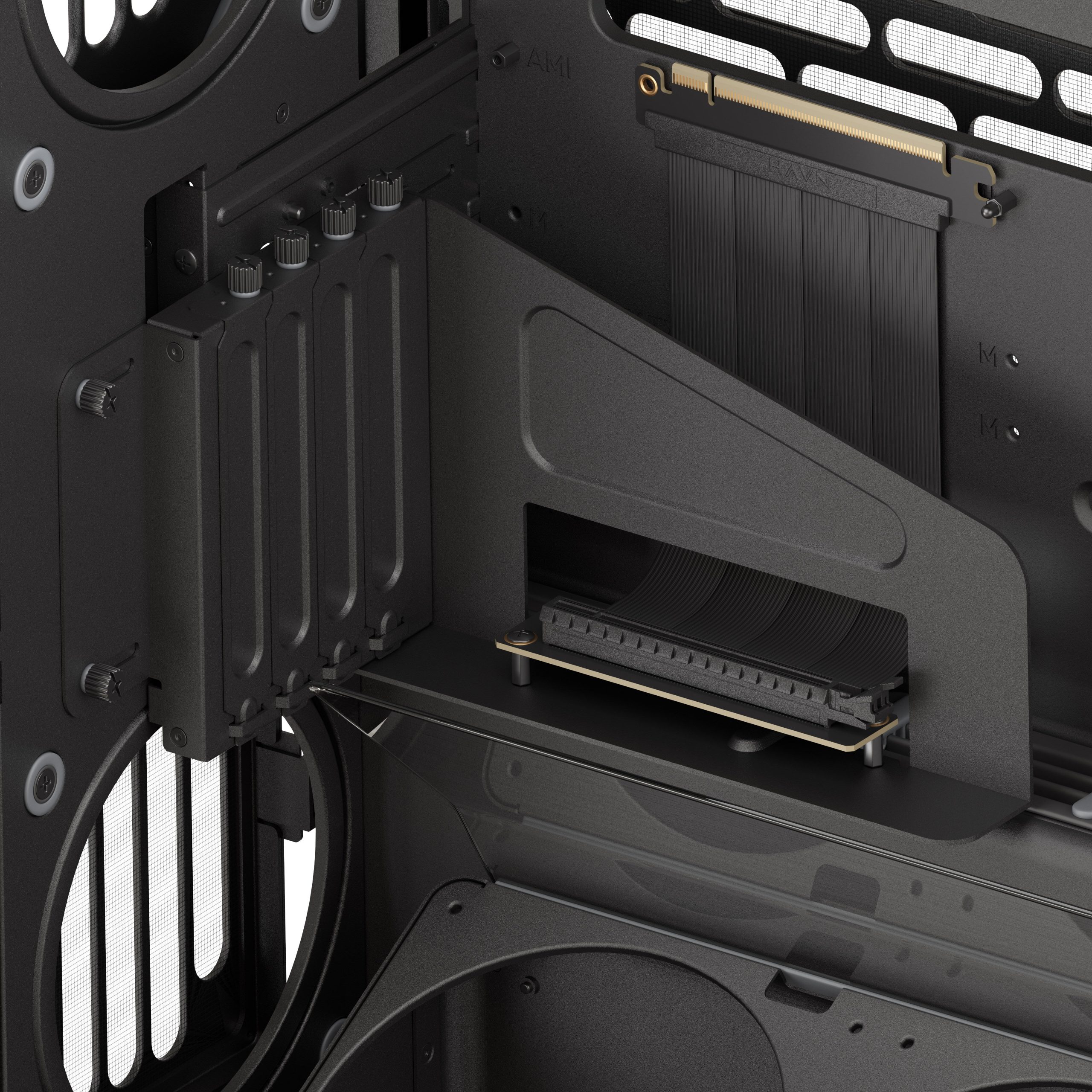 HAVN HS 420 VGPU PC Case, Midi-Tower, E-ATX, Tempered Glass, PCIe 5.0 Riser Cable - Black