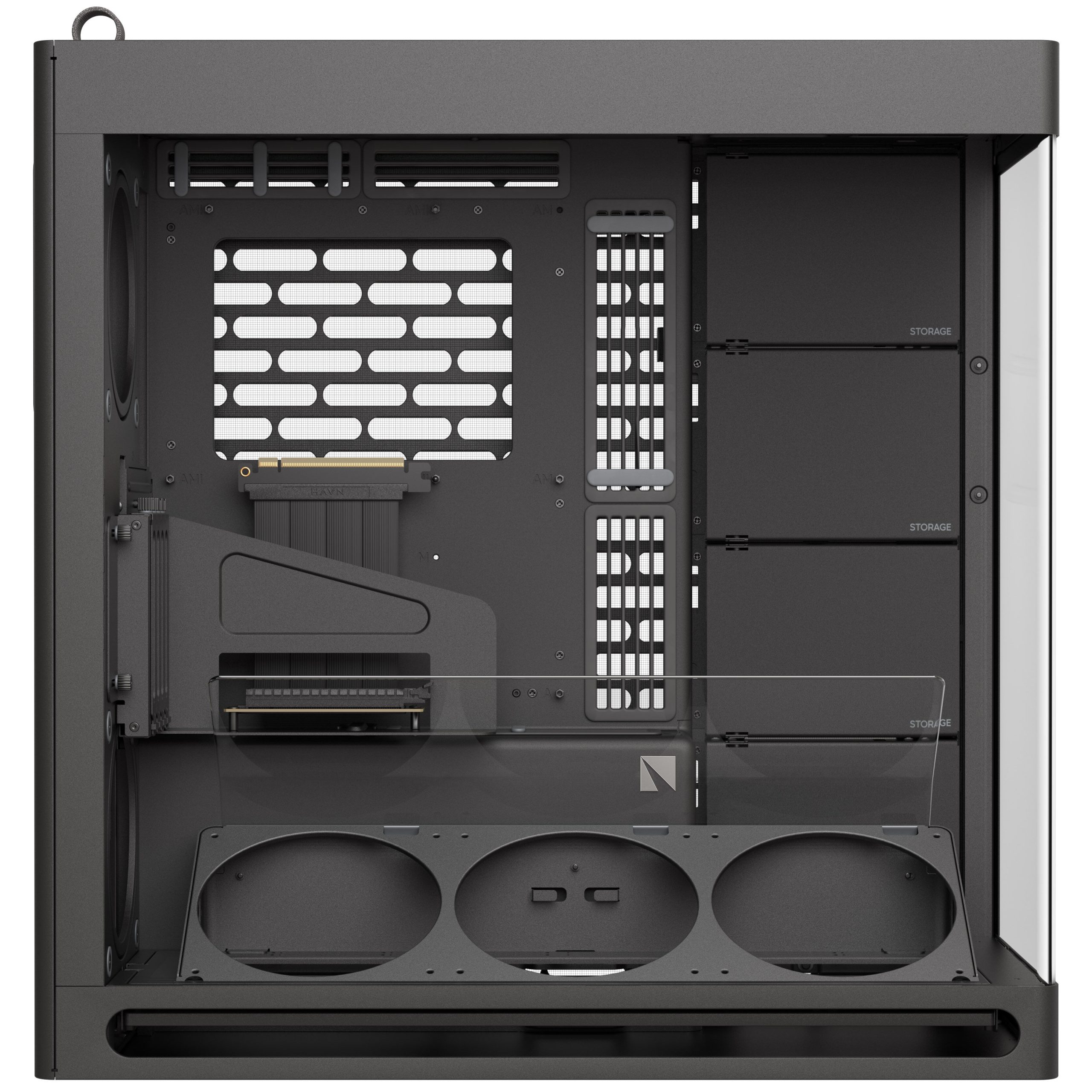 HAVN HS 420 VGPU PC Case, Midi-Tower, E-ATX, Tempered Glass, PCIe 5.0 Riser Cable - Black