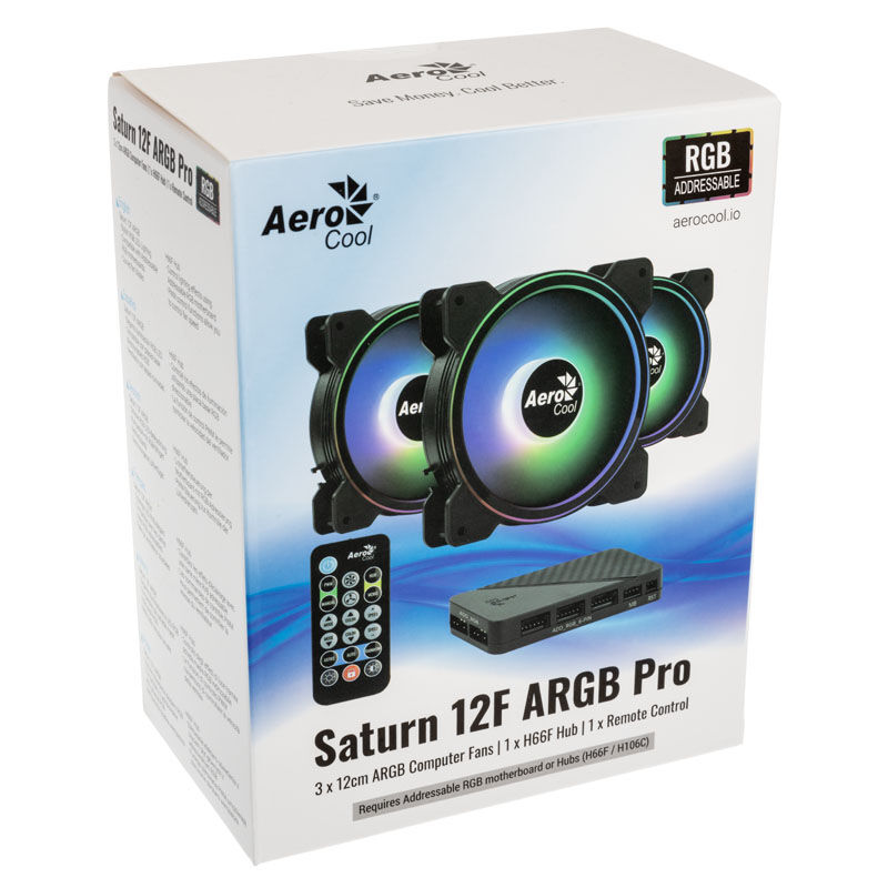 Aerocool Saturn 12F Pro ARGB LED fan, 3-pack including controller - 120mm
