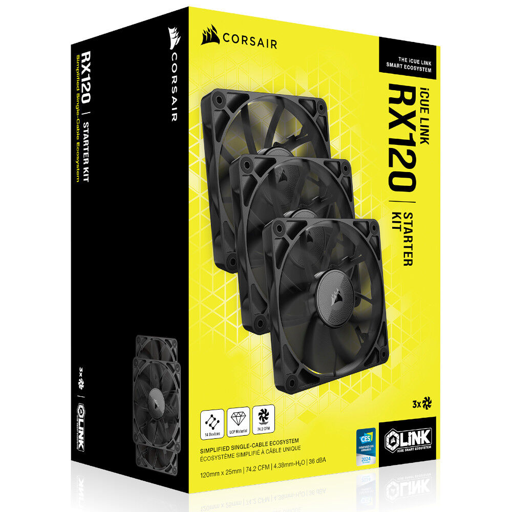 Corsair iCUE LINK RX120 Series, PWM fan pack of 3 - 120 mm, black