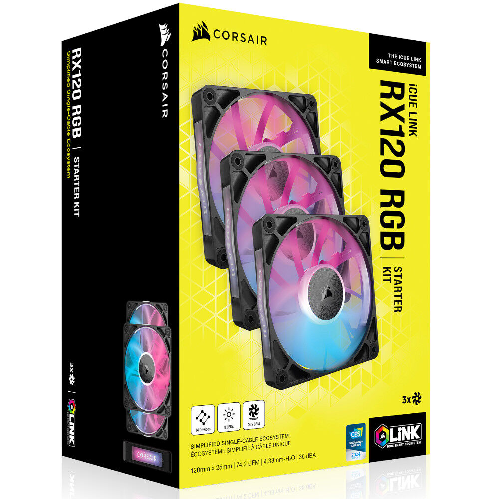 Corsair iCUE LINK RX120 RGB Series, PWM fan 3-pack - 120 mm, black