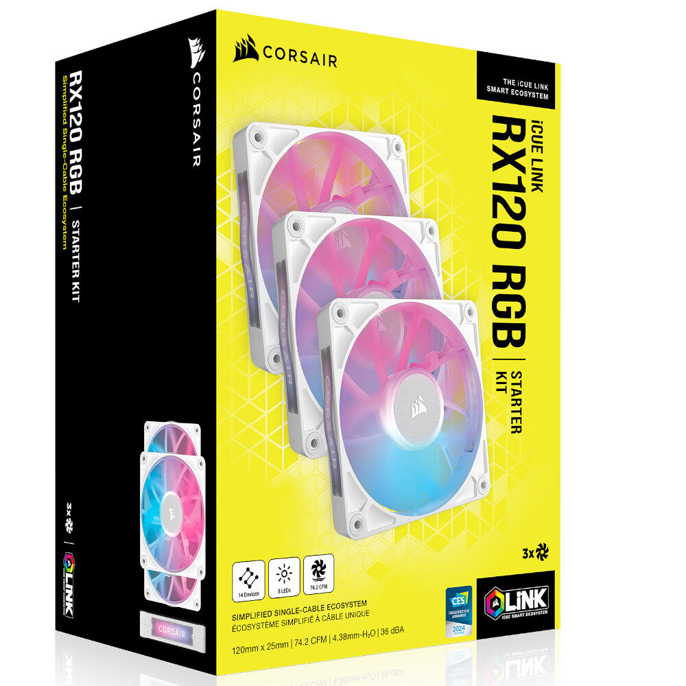 Corsair iCUE LINK RX120 RGB Series, PWM fans pack of 3 - 120 mm, white