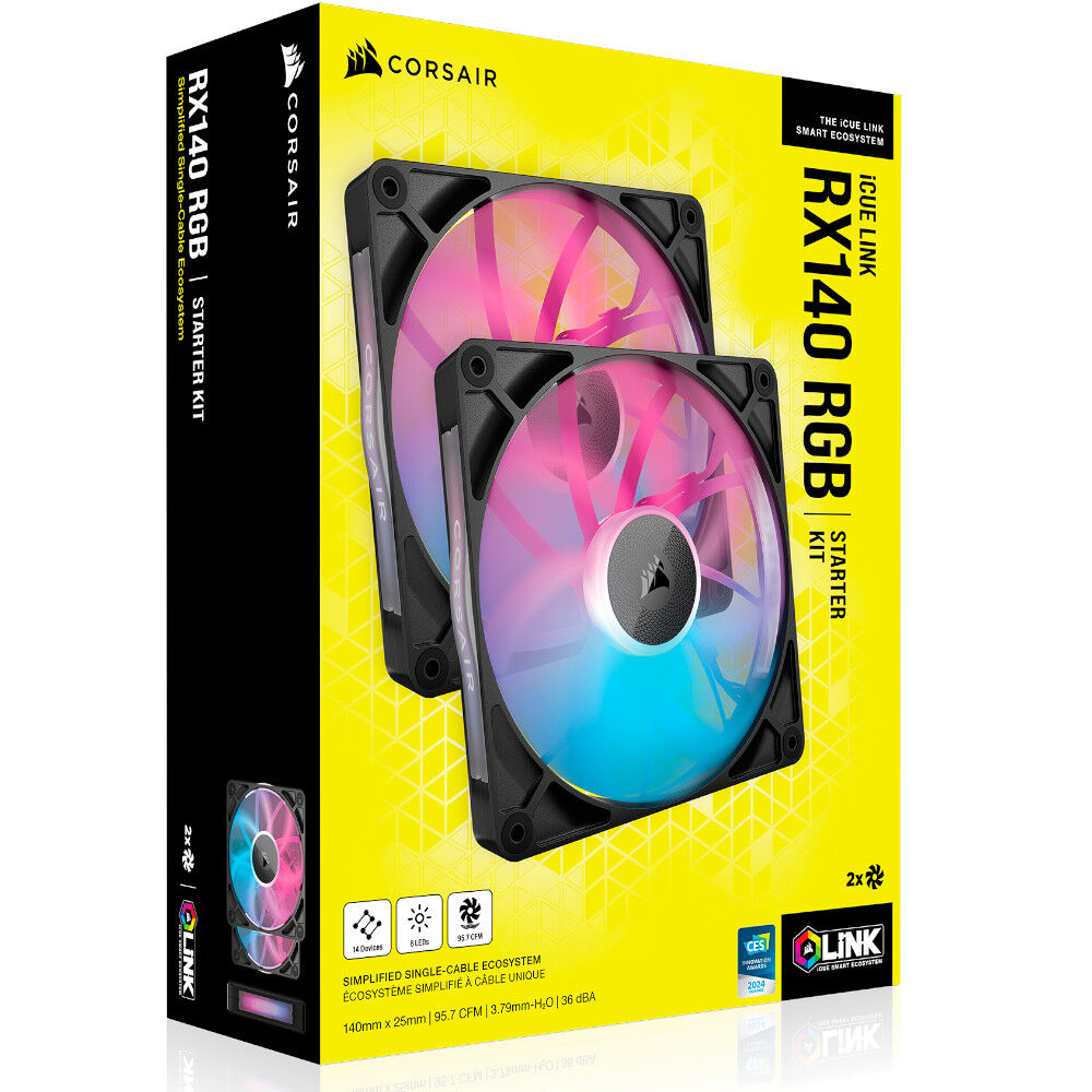 Corsair iCUE LINK RX140 RGB Series, PWM fan pack of 2 - 140mm, black