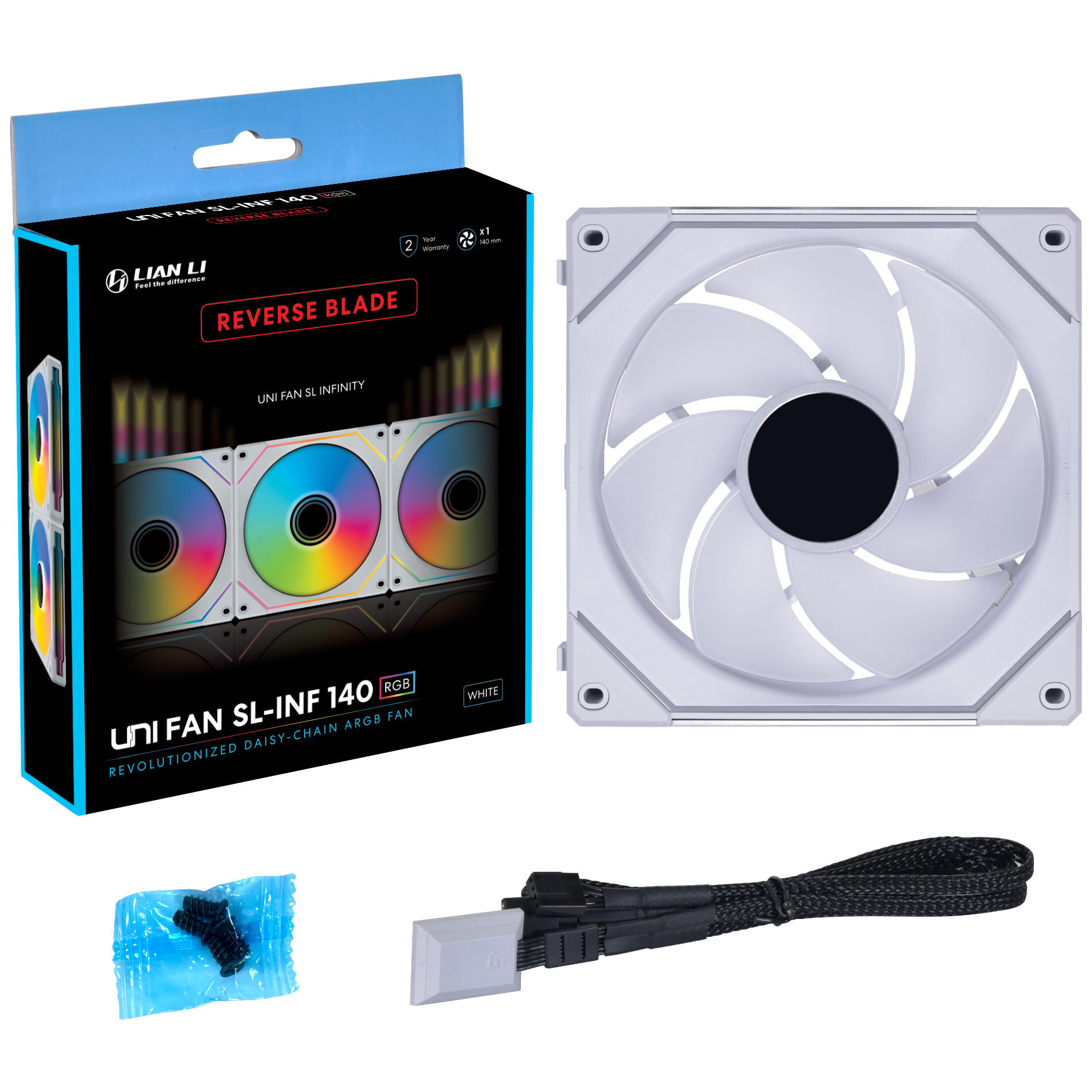 Lian Li UNI FAN SL-INF Infinity 140 ARGB Reverse Blade PWM - 140mm, White