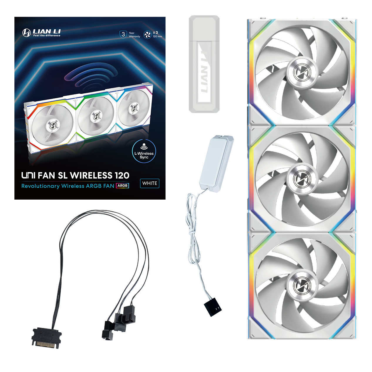 Lian Li UNI FAN SL Wireless ARGB PWM Fan, 3-Pack incl. Controller - 120 mm, white