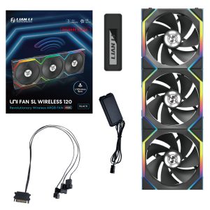 Lian Li UNI FAN SL Wireless ARGB PWM Fan, 3-Pack incl. Controller - Reverse Blade, 120 mm, black