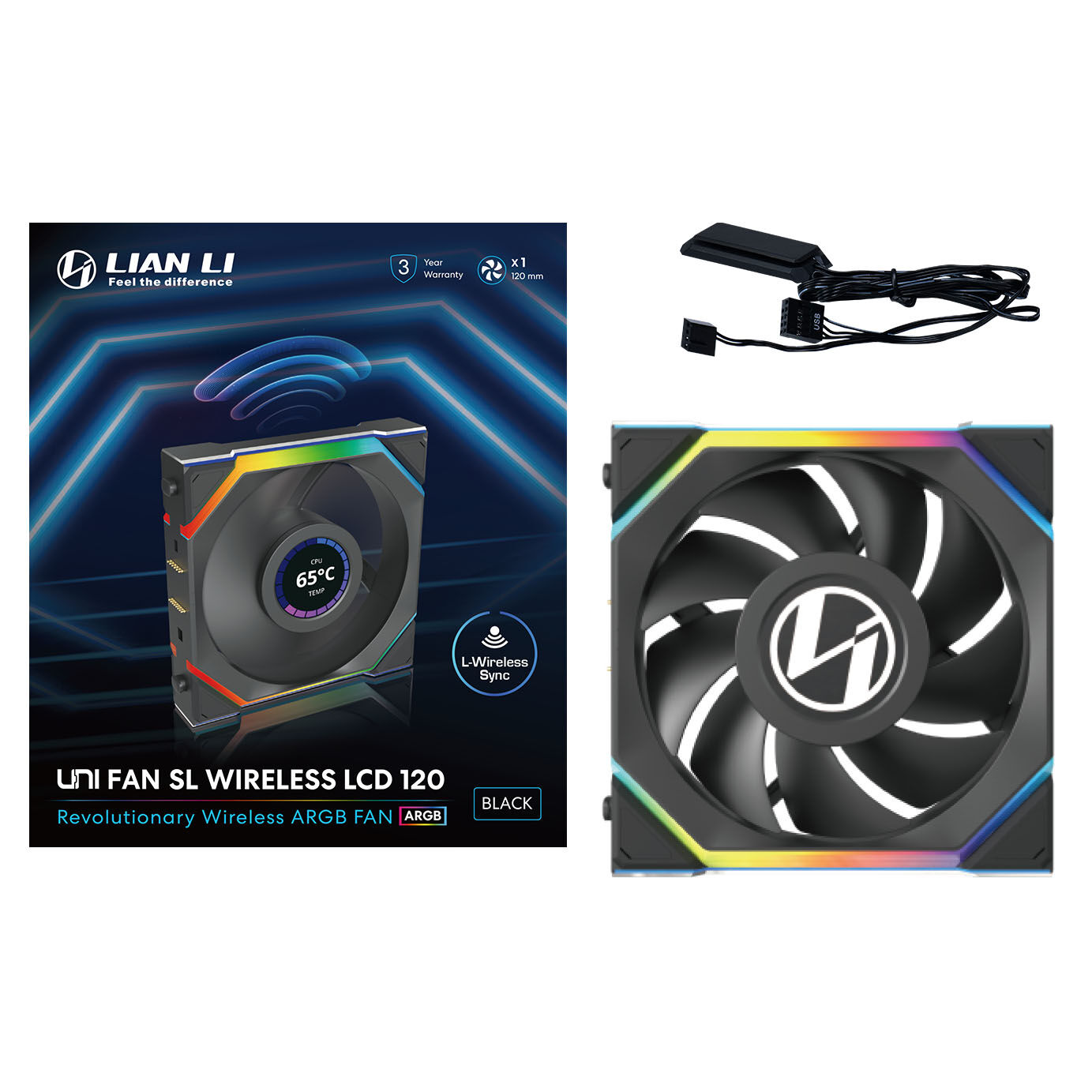 Lian Li UNI FAN SL Wireless LCD Fan, ARGB, PWM - 120 mm, black