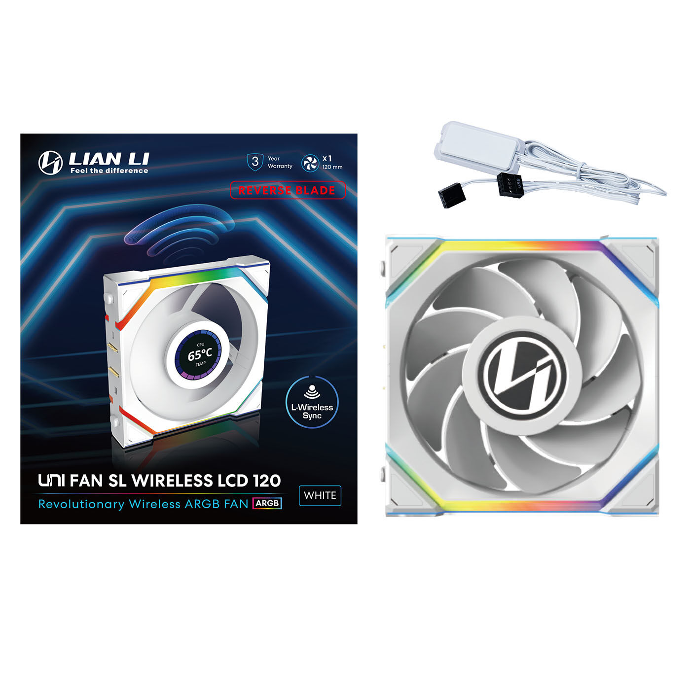 Lian Li UNI FAN SL Wireless LCD Fan, ARGB, PWM - Reverse Blade, 120 mm, white