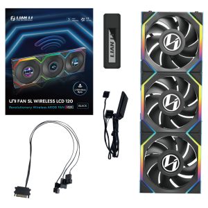 Lian Li UNI FAN SL Wireless LCD Fan, ARGB, PWM, 3-Pack incl. Controller - 120 mm, black