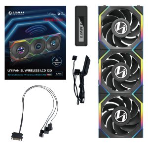 Lian Li UNI FAN SL Wireless LCD Fan, ARGB, PWM, 3-Pack incl. Controller - Reverse Blade, 120 mm, black