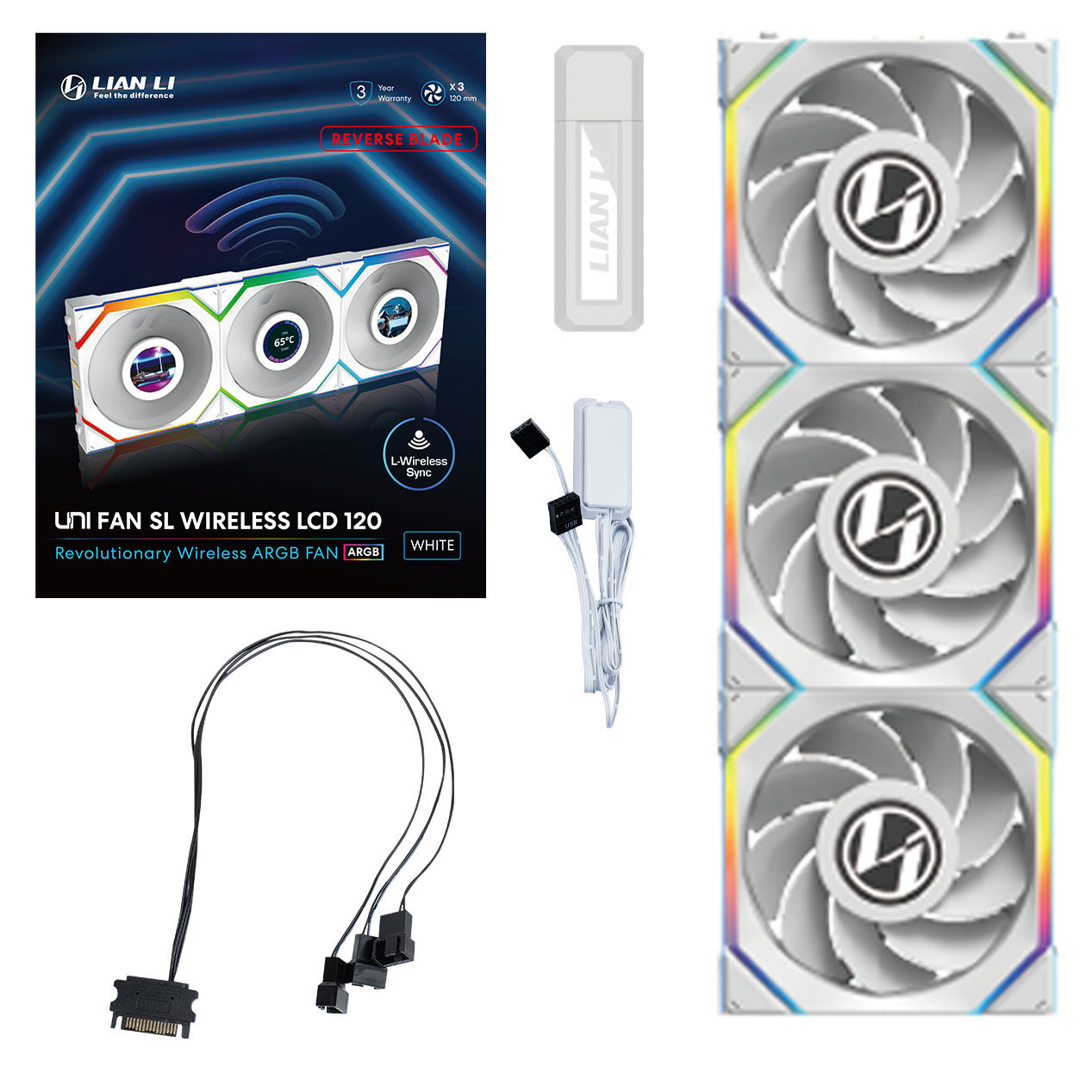 Lian Li UNI FAN SL Wireless LCD fan, ARGB, PWM, 3-pack including controller - Reverse Blade, 120 mm, white : image 12