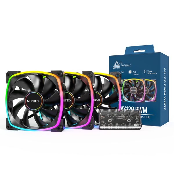 Montech AX120 PWM ARGB fan, 3-pack, black – 120mm