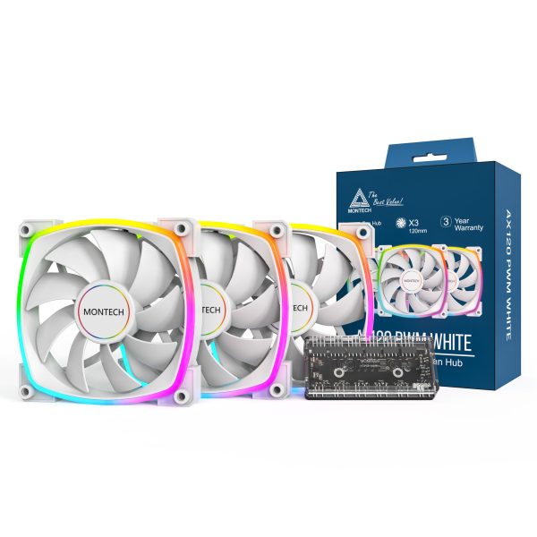 Montech AX120 PWM ARGB fan, 3-pack, white – 120mm