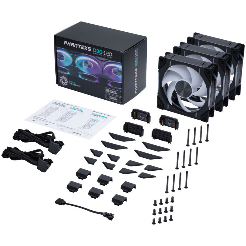 PHANTEKS D30 PWM Regular Airflow D-RGB fan, Triple Pack - 120mm, black