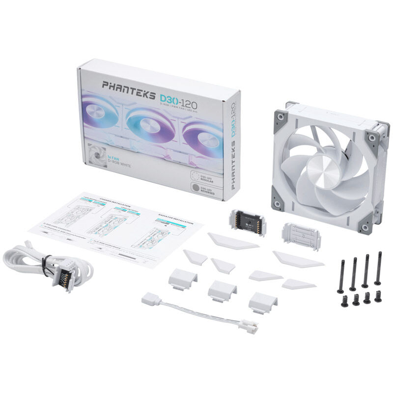 PHANTEKS D30 PWM Reverse Airflow D-RGB fan - 120mm, white
