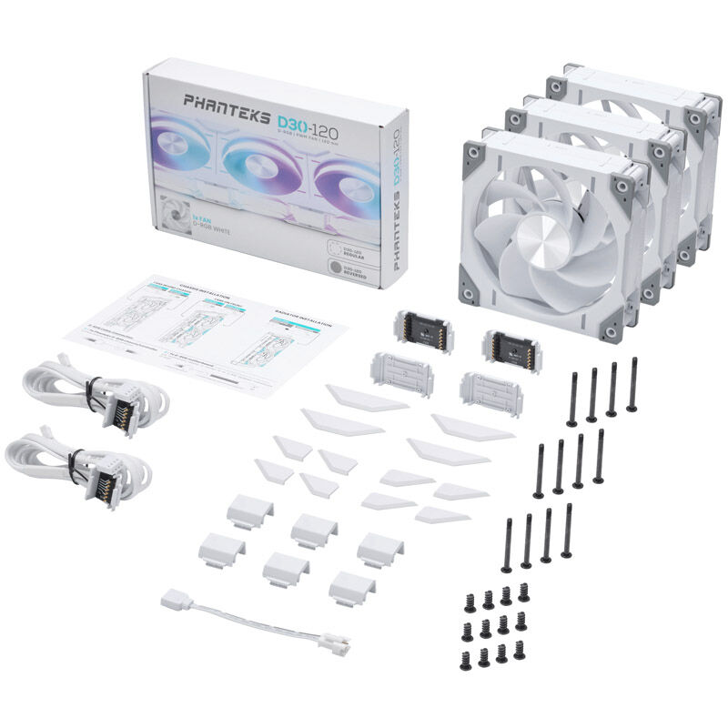 PHANTEKS D30 PWM Reverse Airflow D-RGB fan, Triple Pack - 120mm, white