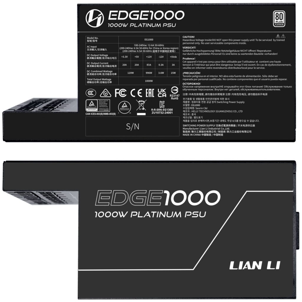 Lian Li EDGE EG1000 80 PLUS Platinum power supply, PCIe 5.1, ATX 3.1 - 1000 Watt, black : image 7