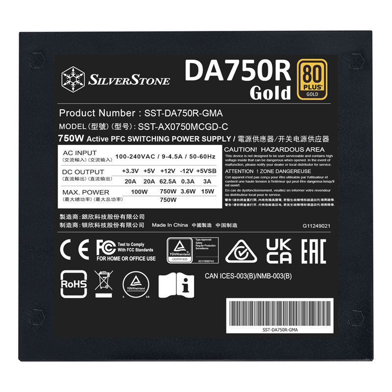 SilverStone SST-DA750R-GMA 80 PLUS Gold, modular, ATX 3.0 - 750 watts