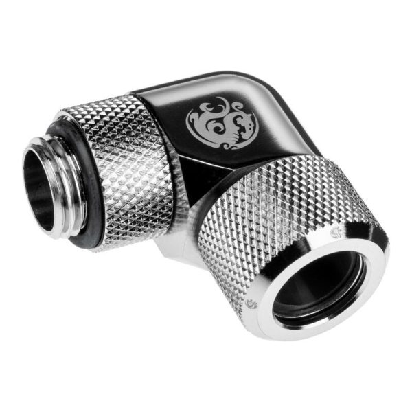 BitsPower Advanced adapter 90 degrees G1/4 inch AG to 12mm OD hard tube – rotatable, silver