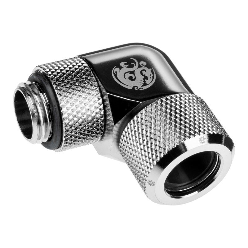 BitsPower Advanced adapter 90 degrees G1/4 inch AG to 12mm OD hard tube - rotatable, silver