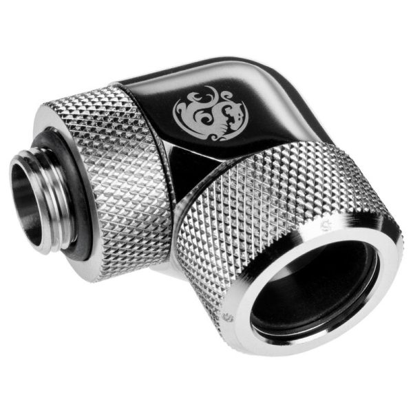 BitsPower Advanced adapter 90 degrees G1/4 inch AG to 16mm OD hard tube – rotatable, silver