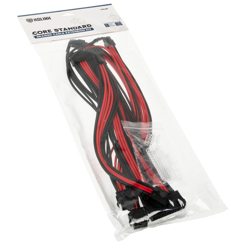 kolink Core Standard Braided Cable Extension Kit - Jet Black/Racing Red
