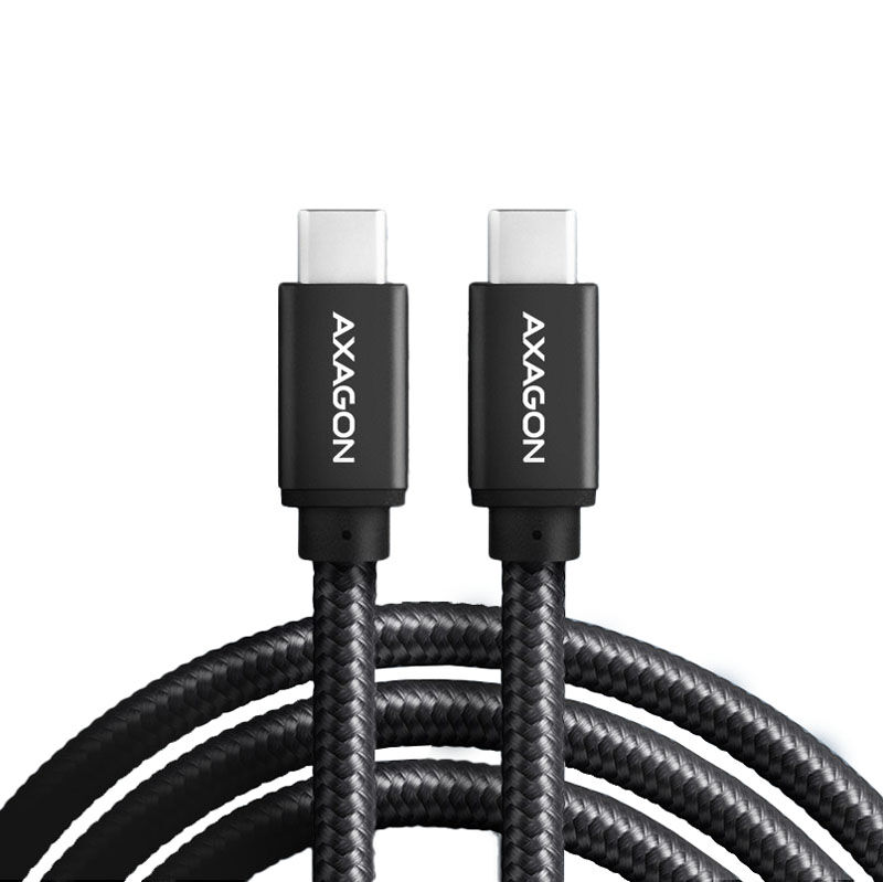 AXAGON BUCM-CM10AB USB-C to USB-C 2.0 Cable, 1.5m, PD 60W, 3A, Braided - Black