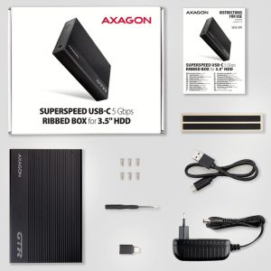 AXAGON EE35-GTR USB-C 3.2 Gen 1 - SATA 6G, 3.5 external hard drive enclosure, ribbed - black