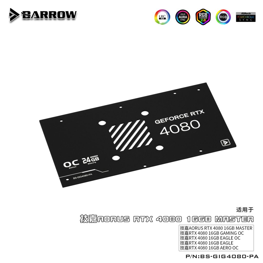 Barrow Gigabyte AORUS 4080 Aurora , LRC 2.0 RGB Graphics Card Waterblock + Backplate