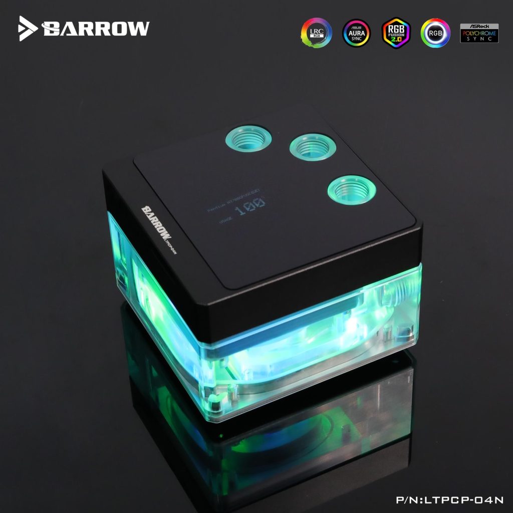 Barrow OLED Display CPU Waterblock with 17W PWM Pump and Monitor, 5v aRGB, INTEL - Clear Black