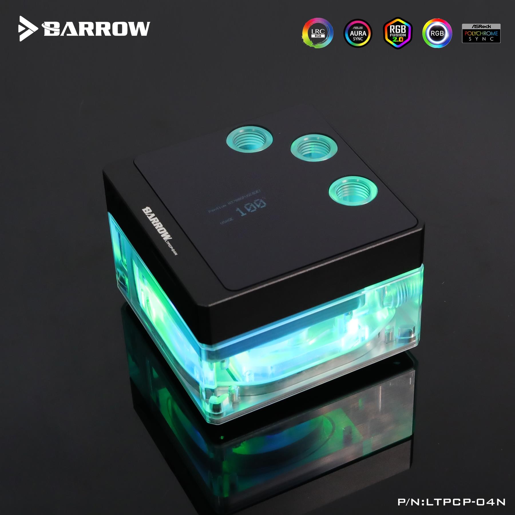 Barrow OLED Display CPU Waterblock with 17W PWM Pump and Monitor, 5v aRGB, INTEL - Clear Black